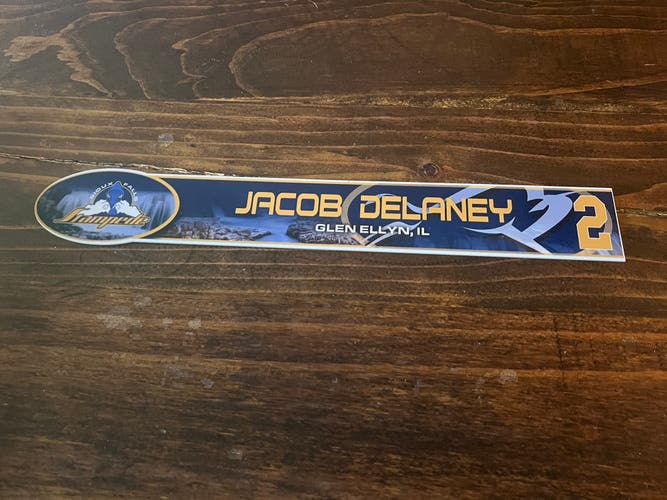 USHL Sioux Falls Stampede Game-used Hockey Locker Nameplate #2 Jacob Delaney Linwood