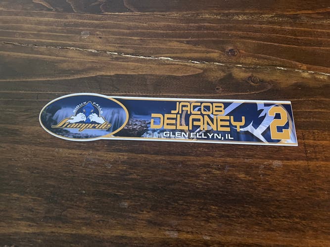 USHL Sioux Falls Stampede Game-used Hockey Locker Nameplate #2 Jacob Delaney Linwood