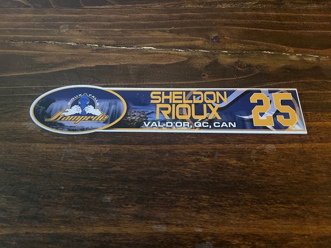 USHL Sioux Falls Stampede Game-used Hockey Locker Nameplate #25 Sheldon Rioux