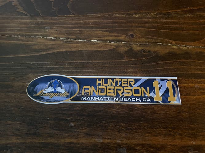 USHL Sioux Falls Stampede Game-used Hockey Locker Nameplate #11 Hunter Anderson Minnesota Duluth