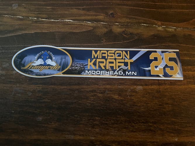 USHL Sioux Falls Stampede Game-used Hockey Locker Nameplate #25 Mason Kraft
