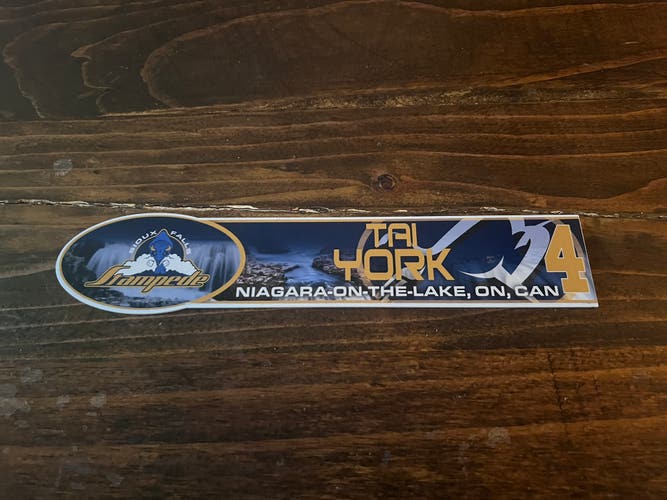 USHL Sioux Falls Stampede Game-used Hockey Locker Nameplate #4 Tai York
