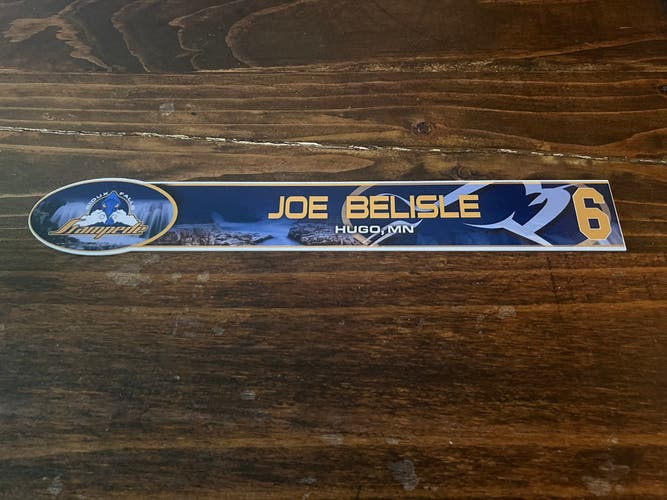 USHL Sioux Falls Stampede Game-used Hockey Locker Nameplate #6 Joe Belisle St. Cloud State