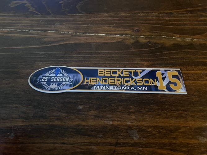 USHL Sioux Falls Stampede Game-used Hockey Locker Nameplate #15 Beckett Henderickson Minnesota