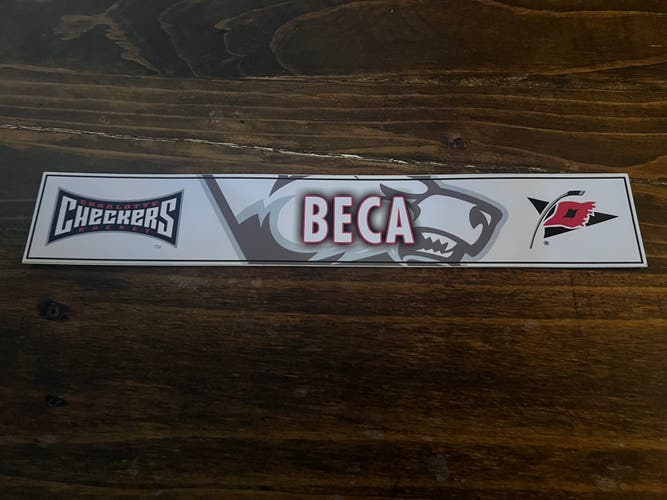 AHL Charlotte Checkers Game-used Hockey Locker Nameplate Beca