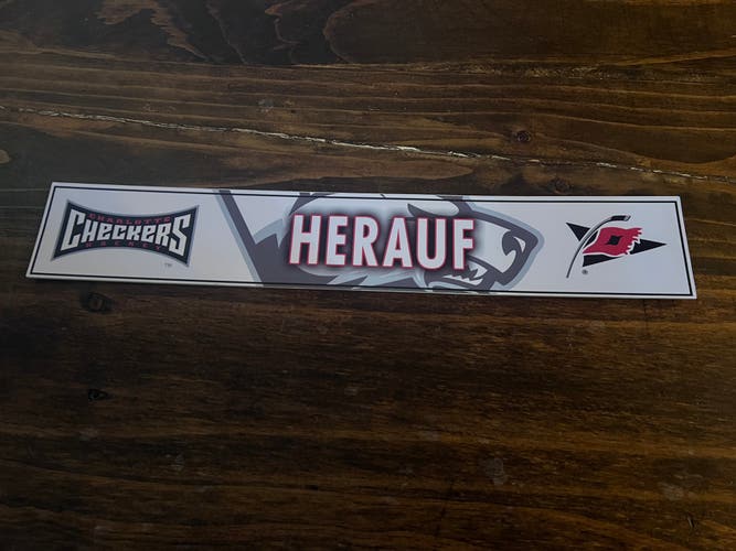AHL Charlotte Checkers Game-used Hockey Locker Nameplate Herauf