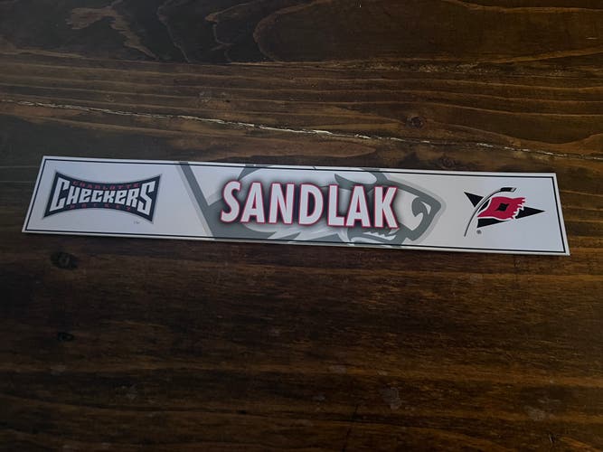 AHL Charlotte Checkers Game-used Hockey Locker Nameplate Sandlak