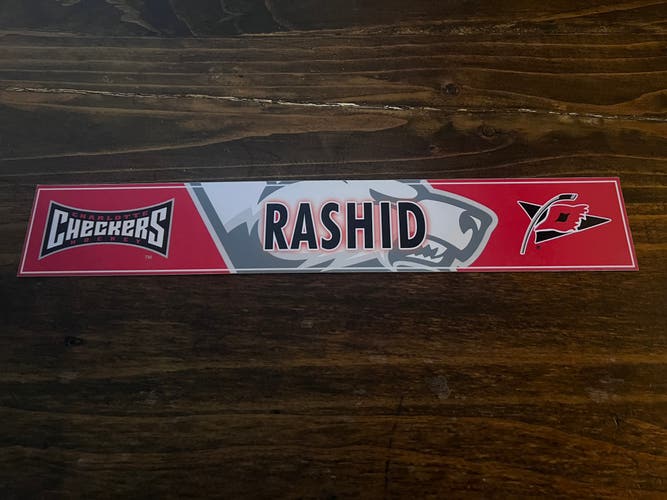 AHL Charlotte Checkers Game-used Hockey Locker Nameplate Rashid