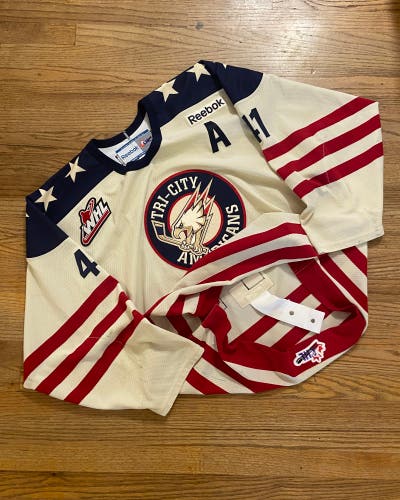 Game worn Jessey Astles Tri-City Americans hockey jersey; Reebok, size 56.