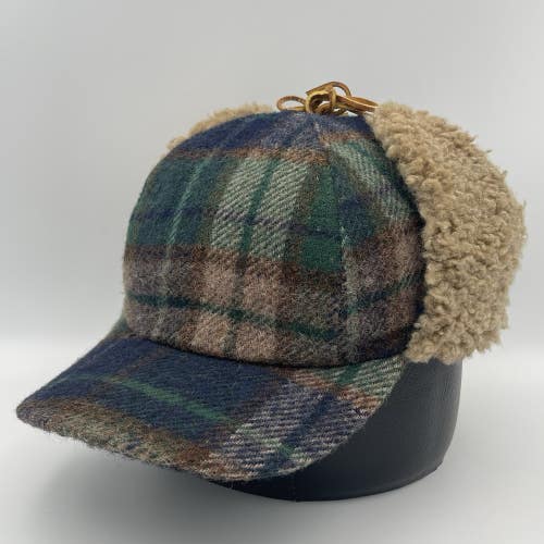 Vintage Eddie Bauer Hat Plaid Wool Hunting Trapper Ear Flaps Cap USA Made Size L