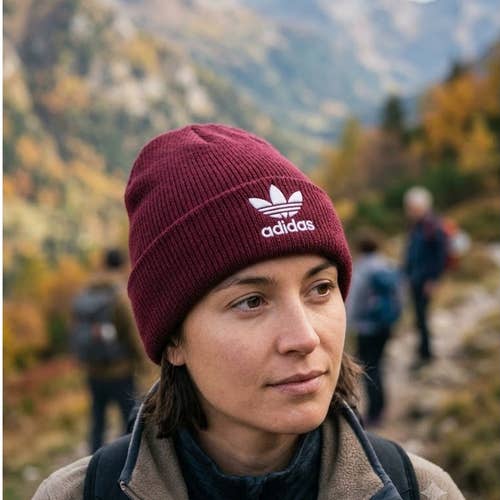 Adidas Originals Trefoil Beanie Hat Maroon Burgundy Fold Over Streetwear Skater