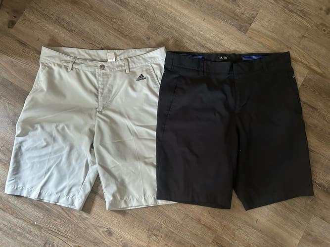 2 Adidas 365 Golf Shorts Black And Gray Men's Size 34 Waist  9 Inseam