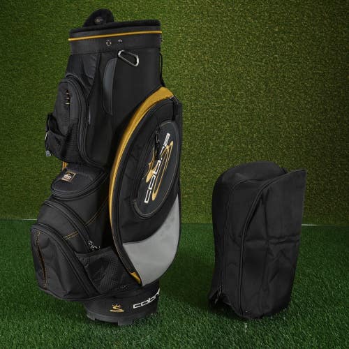 Cobra Retro Golf Cart Golf Bag Black/Gold 5-Way Divider w/ Rain Hood ~ AWESOME!!