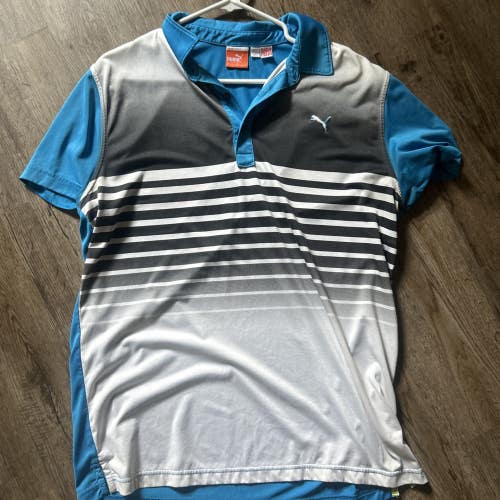 Puma Golf Polo Shirt Black White Blue Mens Large Dry Cell