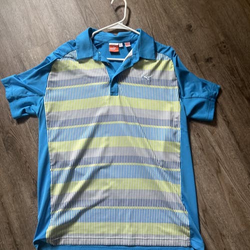 Puma Golf Polo Shirt Green White Blue Mens Large Dry Cell