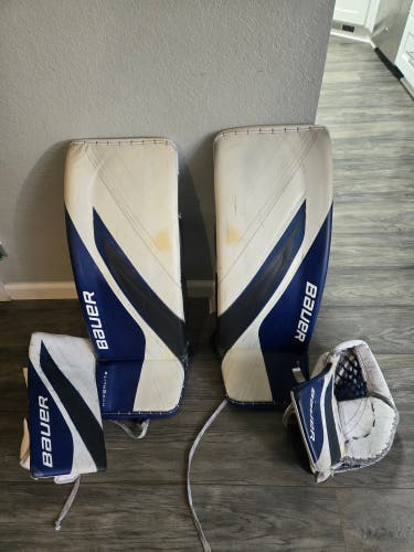 Bauer Hyperlite Senior SM Pro Stock Goalie Leg Pads, Blocker, & Glove matching set (Used)