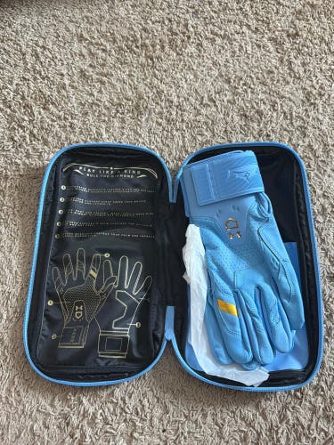 King of Diamonds Light blue and Gold Under Armour Batting Gloves