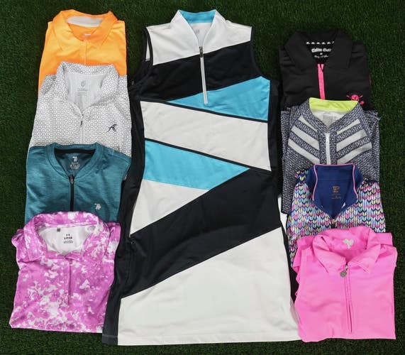 (9) Womens Golf Clothing Lot Small Sleeveless Polo Shirt Under Armour TzuTzu ++