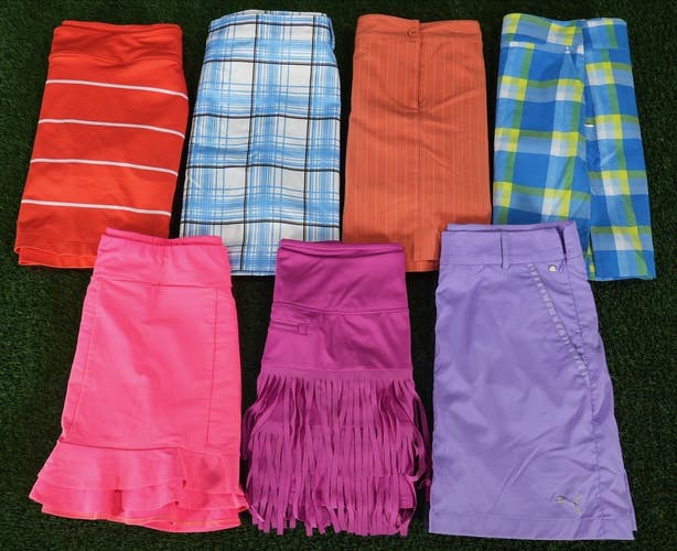 (7) Womens Golf Clothing Lot Small Colorful Skort / Skirt Nike IZOD GGblue+More