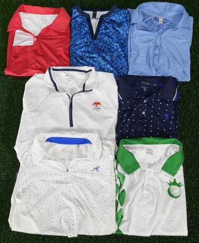 (7) Womens Golf Clothing Lot Large Polo Shirt Peter Millar Polo Golf Adidas++