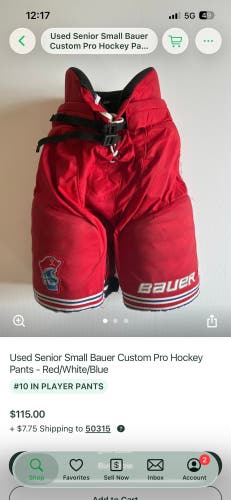 Used Senior Small Bauer Custom Pro Hockey Pants - Red/White/Blue