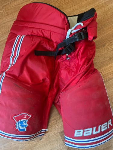 Used Senior Small Bauer Custom Pro Hockey Pants - Red/White/Blue