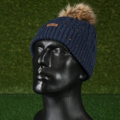 Imperial The Montage Beanie Cuffed Black Desert Resort Golf Blue W/ Pom Pom, VGC