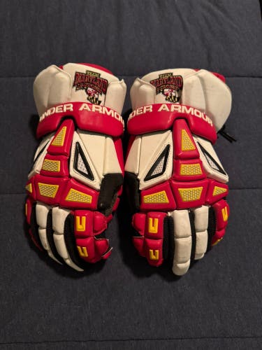 Under Armour Charge Lacrosse Gloves Size Large - Team Maryland Custom - Red/White/Yellow