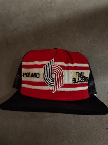Vintage Portland Trail Blazers Striped Trucker Hat Snapback NBA 70s 80s Retro Rare