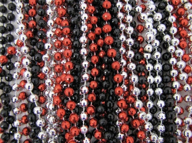 Mardi Gras Beads Red Black Silver Mix Parade School Party 21 Necklaces