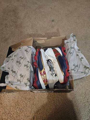UA Harper 10 RM JR - (Size 5Y BIG KIDS) Youth Cleats (New in box)- Red/Blue/White/Gold