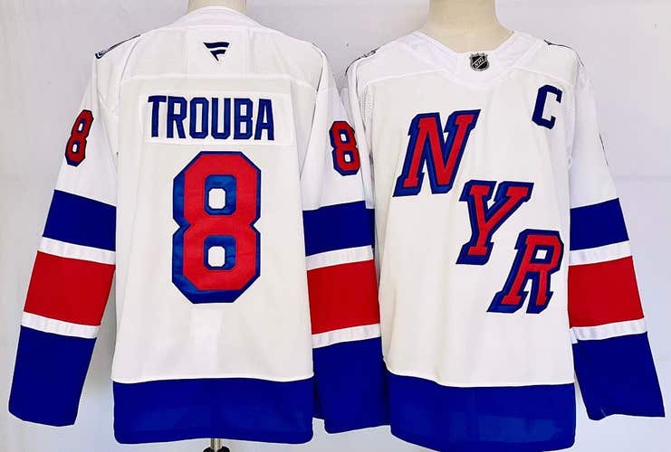 Men's New York Rangers Jacob Trouba #8 Stitched White Jersey Size 52