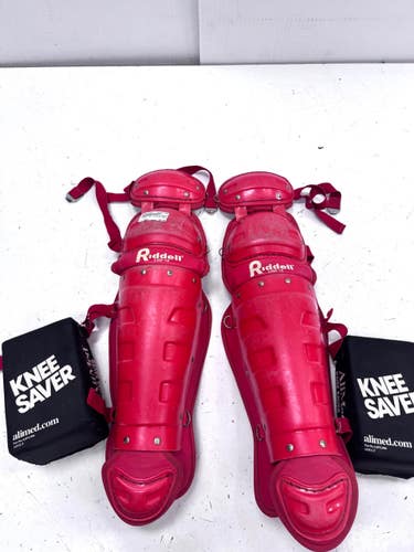 Used RIDDELL LG2 -12 WITH KNEE SAVERS Catchers Leg Guards Red Adult 11860-C000313899