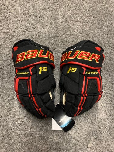 Bauer Supreme 1S Pro Stock Hockey Gloves 13” Black/Red/Yellow