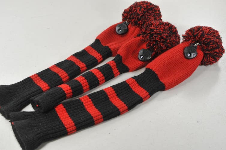 Knit Fairway Wood Head Cover Set 3pc Red/Black #223400