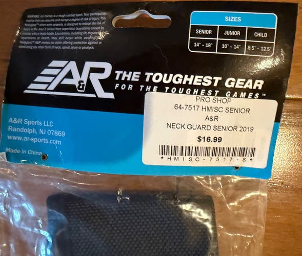 NIB A&R Senior Hockey Neck Guard - Ballistic Nylon Cut Resistant Protection (14"-18") (New)