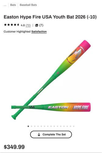 2026 Easton Hype Fire Composite USSSA Certified Bat (-10) 22 oz 32" (Used)