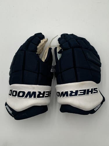 Game Used Navy (WC) Sher-Wood Rekker Element One Pro Stock Gloves Colorado Avalanche Lehkonen 14”