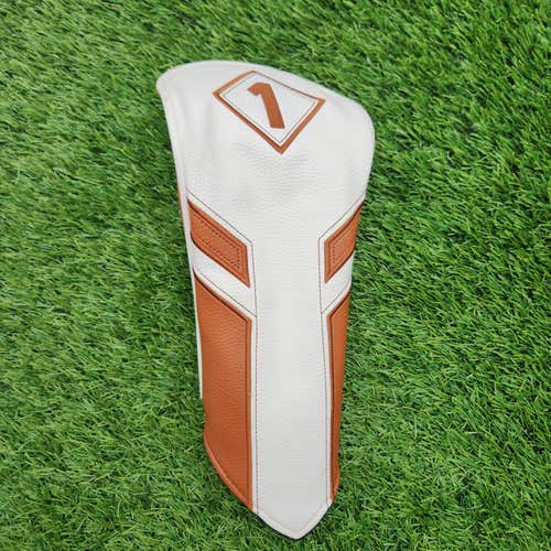 IZZO GOLF WHITE AND TAN DRIVER HEADCOVER VERYGOOD