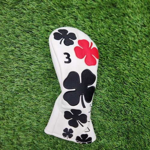 CMC DESIGN BLACK CLOVER WHITE AND RED FAIRWAY HEADCOVER VERYGOOD