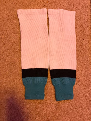 White, black and teal Junior Athletic Knit HS2100 Socks (Used)