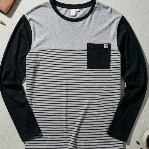 Tentree Mens Large Hemp Organic Cotton Striped Long Sleeve Pocket T-Shirt L