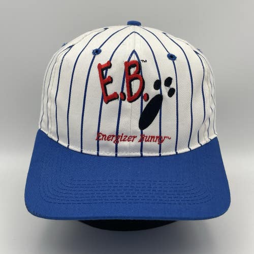 Vintage Energizer Bunny Hat Snapback White Blue Pinstripes 1994 Eveready Battery