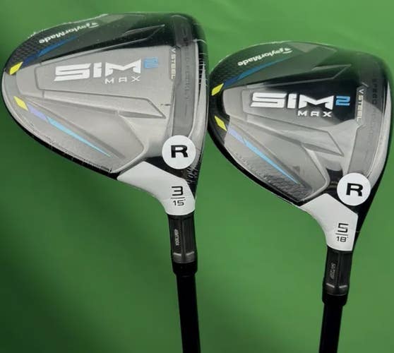 TaylorMade SIM2 MAX Fairway Wood Set 3W 15*, 5W 18* Fujikura Ventus Regular NEW