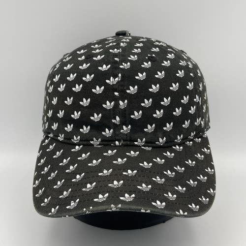 Adidas Trefoil Logo All Over Print Strapback Hat Black White OSFM Adjustable Cap