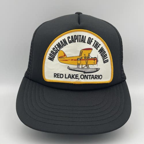Vintage Norseman Capital Of The World Red Lake Ontario Airplane Trucker Hat Cap