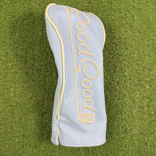 Good Good Golf Driver Headcover Baby Blue Cursive Script Logo Plush Lined