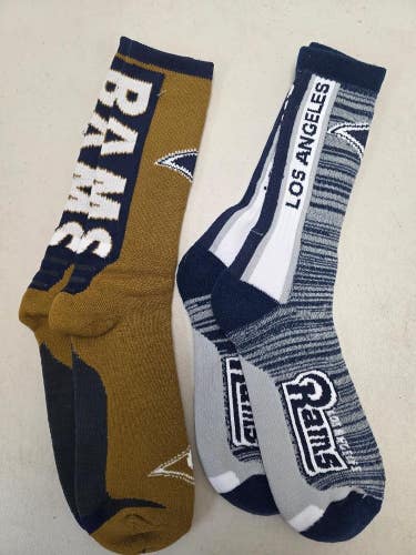 ST5 Mens NFL LOS ANGELES RAMS Lot of 2 Crew Socks LARGE 8-13 NEW