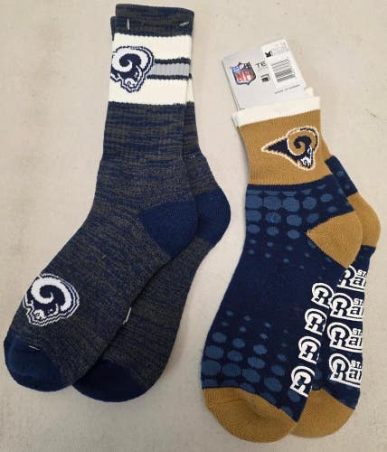 ST10 Mens NFL LOS ANGELES RAMS Lot of 2 Crew Socks LARGE 8-13 NEW