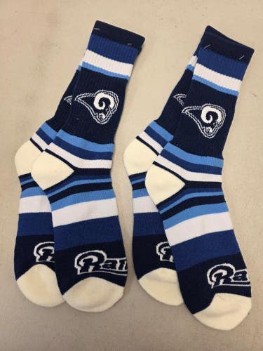 ST16 Mens NFL LOS ANGELES RAMS Lot of 2 Crew Socks LARGE 8-13 NEW